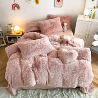 HKM-884371 Mink Fur Fabric Coral Fleece Bedding Set - 4-Piece for 1.5m, 1.8m, and 2.0m Beds