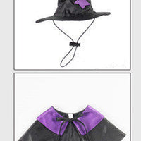 HKM-884691 Magic Wizard Hat and Cloak Set for Dogs and Cats - Black Autumn Cashmere, Adjustable Size