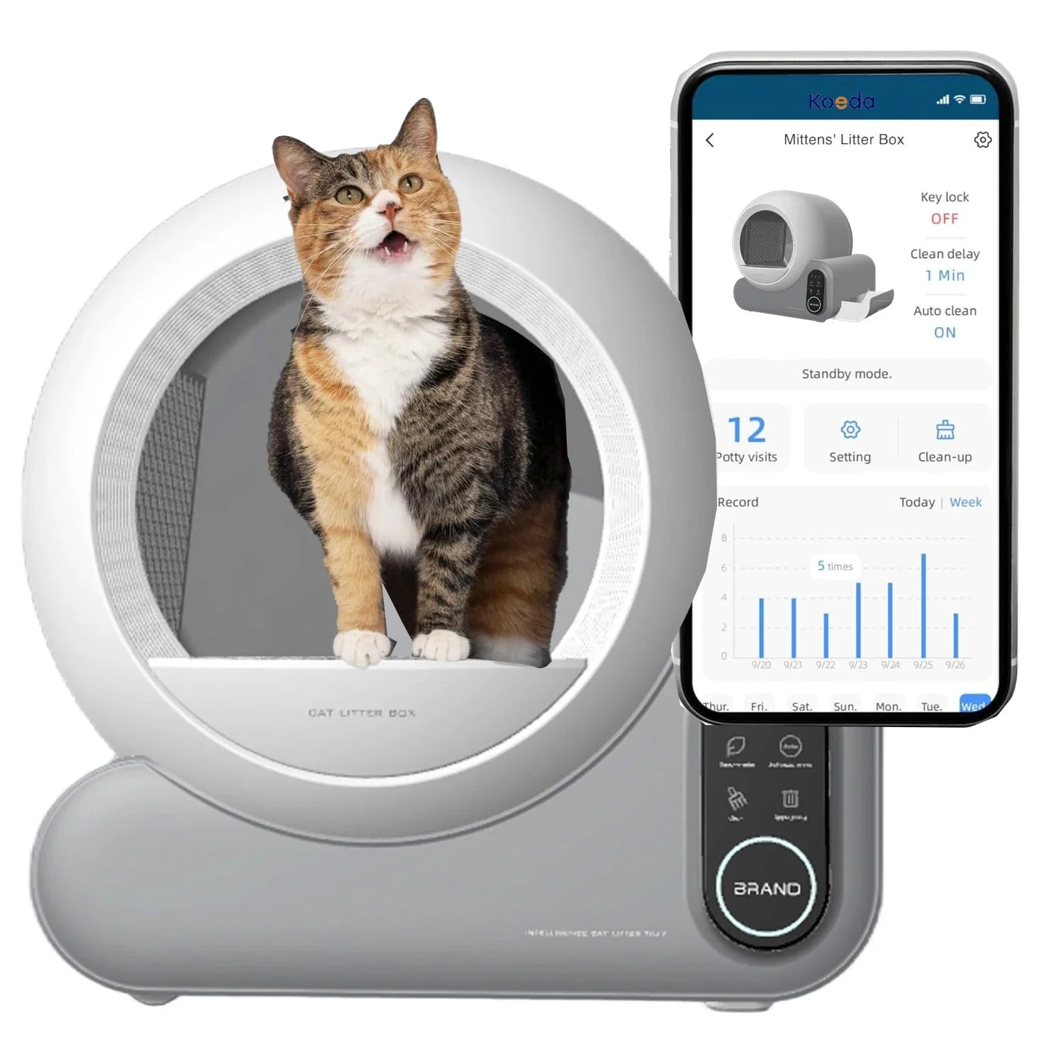 KTX-884819 Automatic Odorless Smart Cat Litter Box with APP Control and Durable Plastic Design