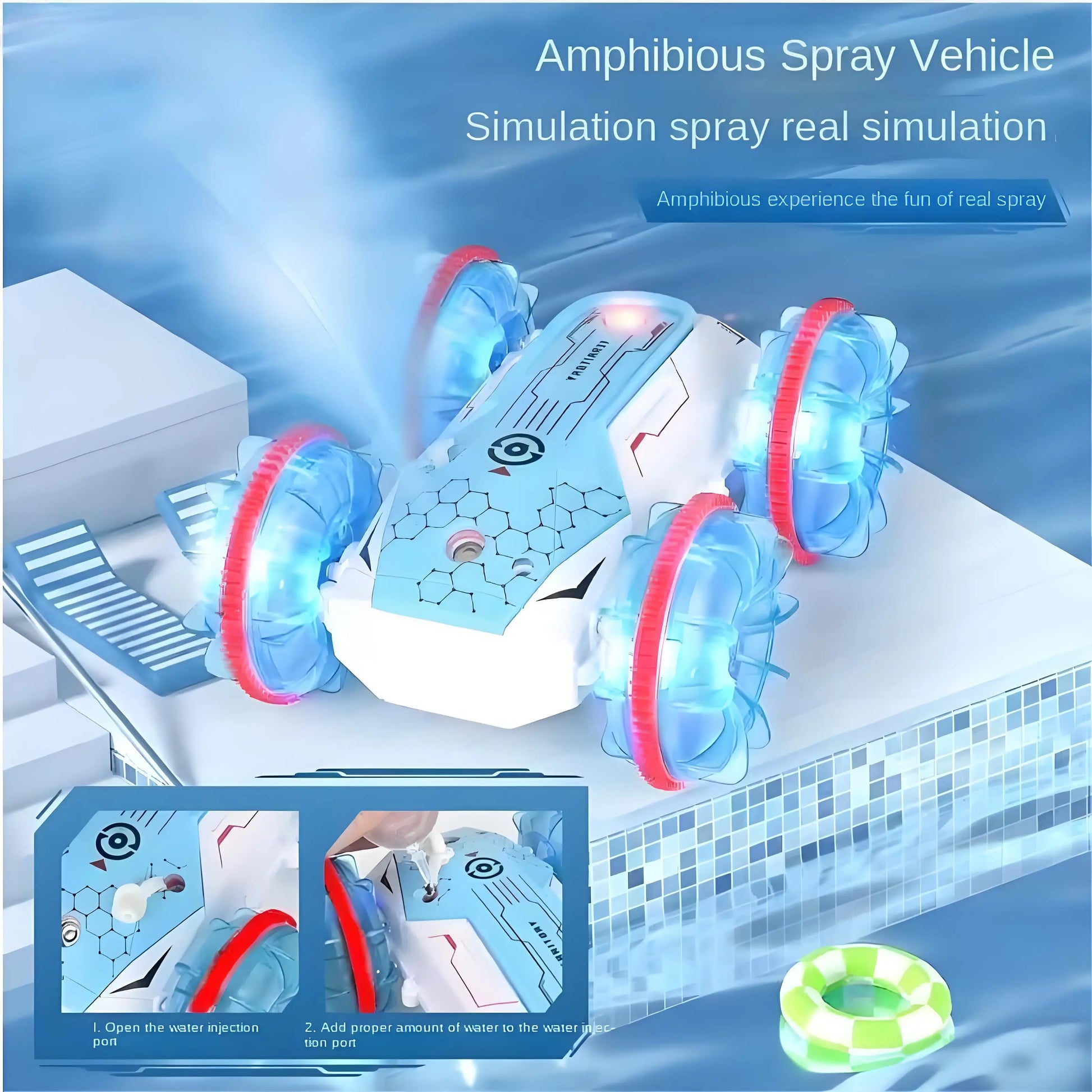 HKM-884947 Amphibious 4x4 Remote Control Car with Lights and Gesture Control, Multi-Terrain 360 Degree Rotation