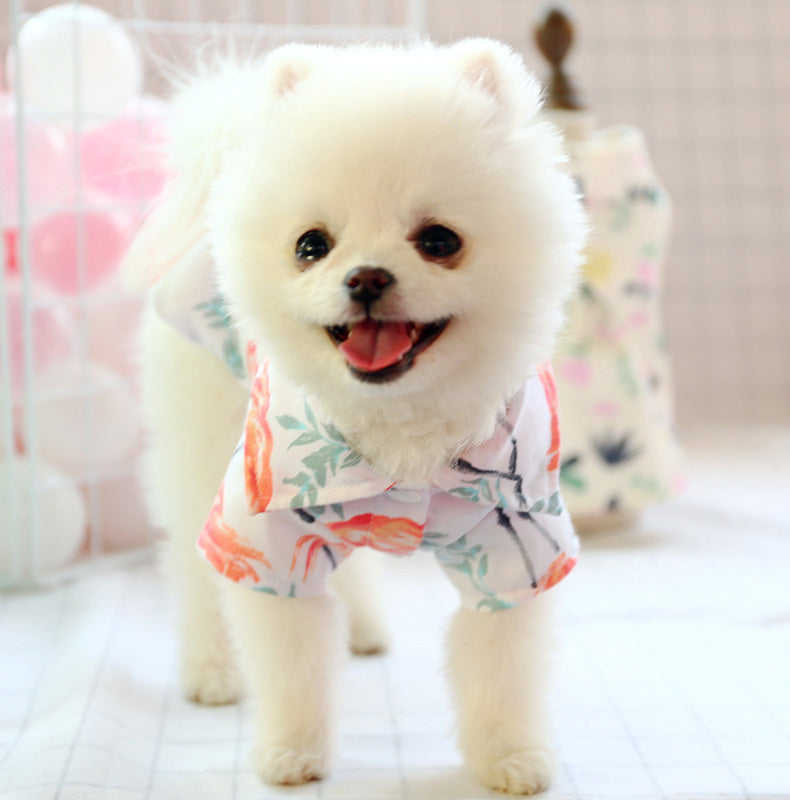HKM-884947 Summer Casual Cute Shirt for Small Dogs in Flamingo Flower Dragonfly Design, Sizes XS-XL