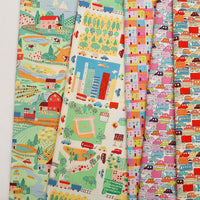 HKM-885523 Cute Cartoon Car and House Fabric - Plain Weave Cotton, 45cm x 110cm