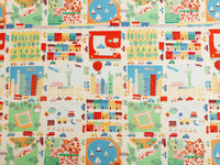 HKM-885523 Cute Cartoon Car and House Fabric - Plain Weave Cotton, 45cm x 110cm