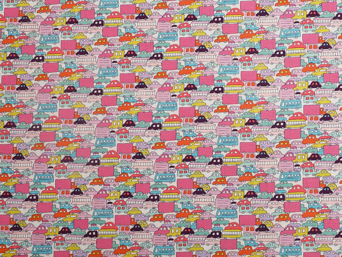 HKM-885523 Cute Cartoon Car and House Fabric - Plain Weave Cotton, 45cm x 110cm