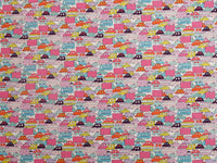 HKM-885523 Cute Cartoon Car and House Fabric - Plain Weave Cotton, 45cm x 110cm