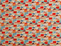 HKM-885523 Cute Cartoon Car and House Fabric - Plain Weave Cotton, 45cm x 110cm
