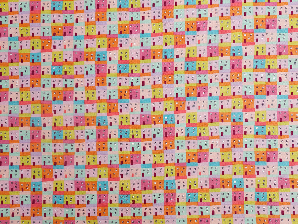 HKM-885523 Cute Cartoon Car and House Fabric - Plain Weave Cotton, 45cm x 110cm