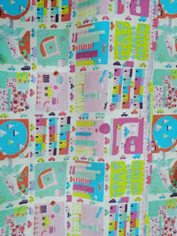 HKM-885523 Cute Cartoon Car and House Fabric - Plain Weave Cotton, 45cm x 110cm