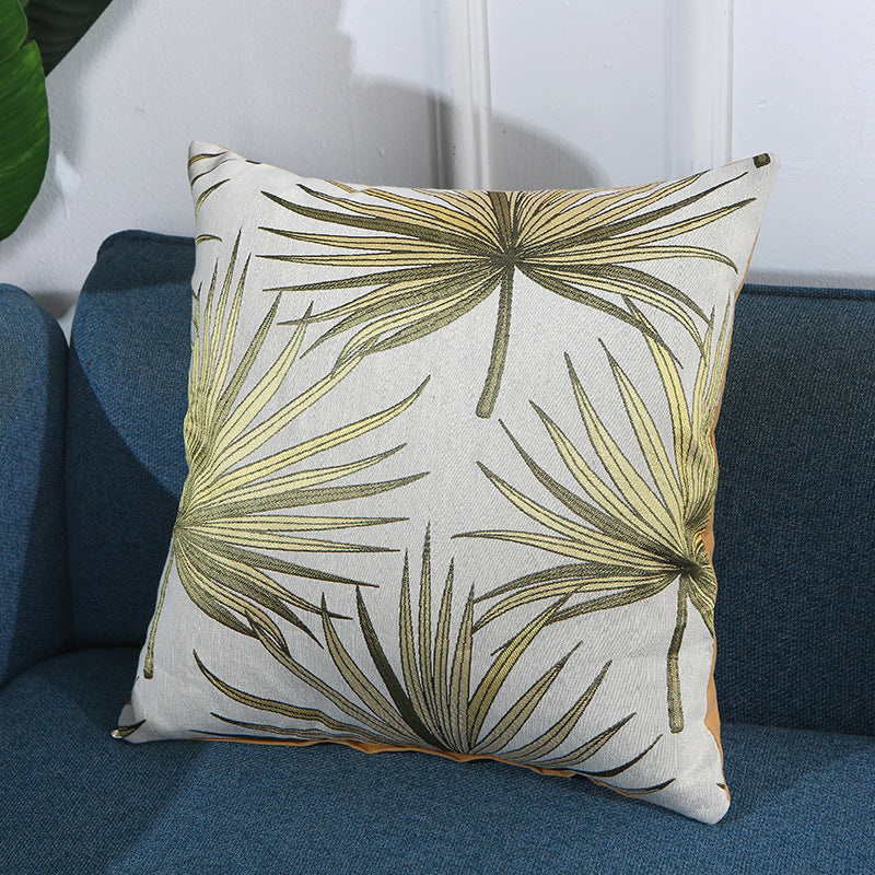 HKM-885587 Fan Leaf Jacquard Cotton Pillowcase - 43x43 cm Home Decor Accent