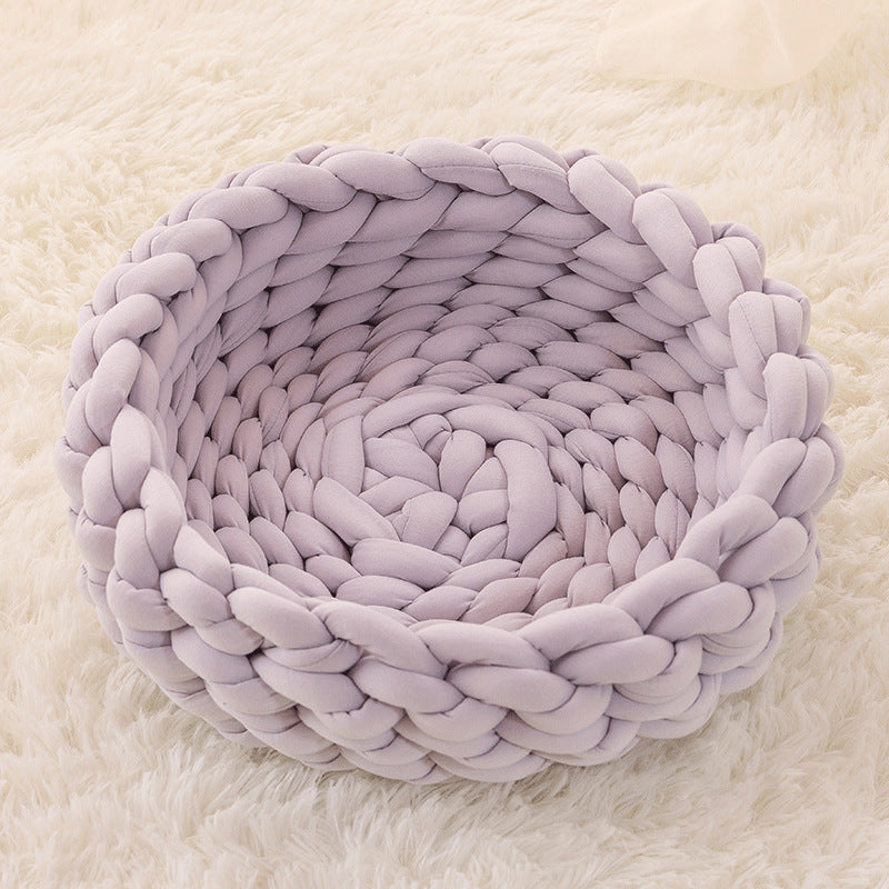 HKM-885651 Soft Plush Cat Bed with Cushion – Cozy Round Pet Nest for Cats and Small Dogs