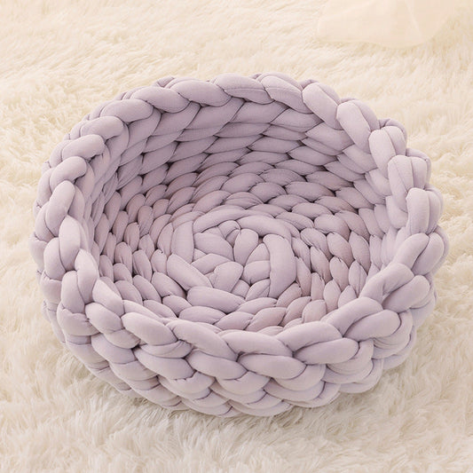 HKM-885651 Soft Plush Cat Bed with Cushion – Cozy Round Pet Nest for Cats and Small Dogs
