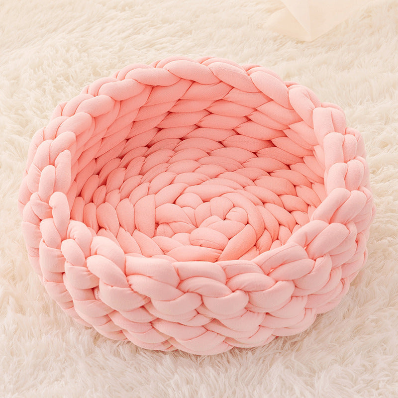 HKM-885651 Soft Plush Cat Bed with Cushion – Cozy Round Pet Nest for Cats and Small Dogs