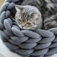 HKM-885651 Soft Plush Cat Bed with Cushion – Cozy Round Pet Nest for Cats and Small Dogs