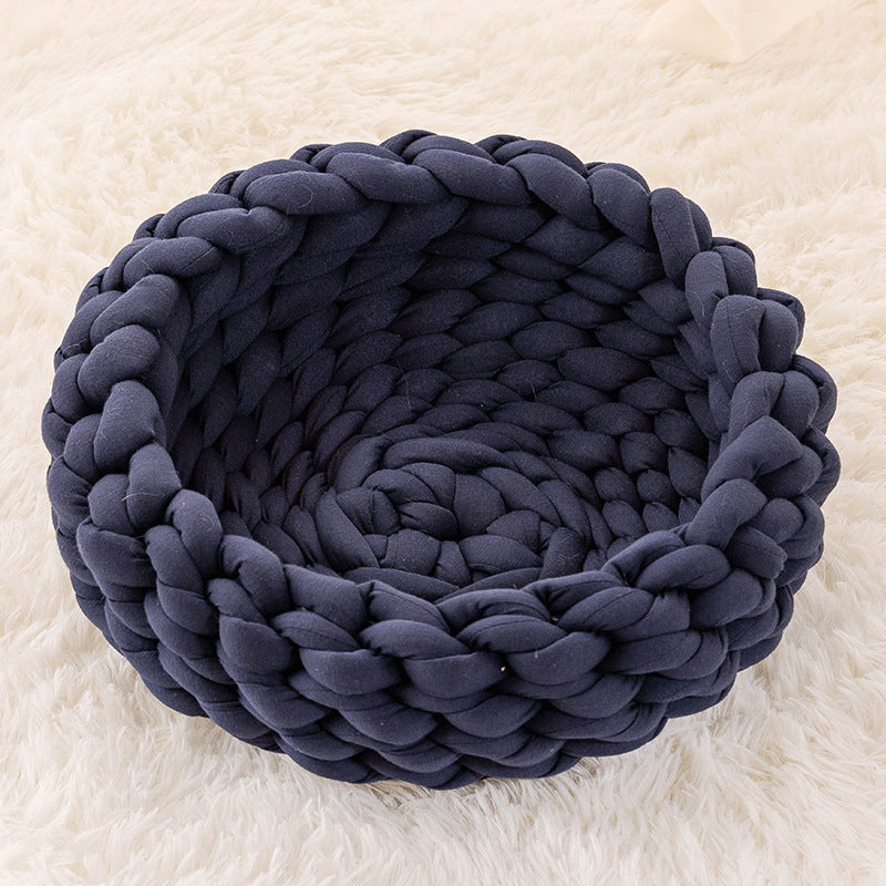 HKM-885651 Soft Plush Cat Bed with Cushion – Cozy Round Pet Nest for Cats and Small Dogs
