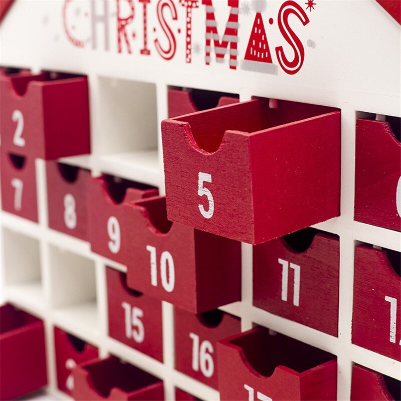 HKM-885971 Wooden Christmas House Candy Storage Box for Holiday Countdown and Decoration