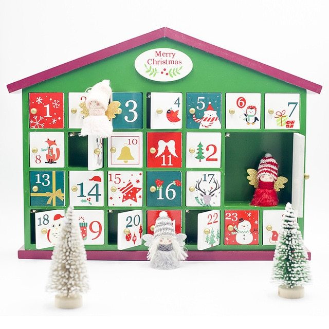 HKM-885971 Wooden Christmas House Candy Storage Box for Holiday Countdown and Decoration