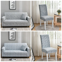 HKM-886163 Solid Violet and Light Cloud Gray Stretch Sofa Cover with 2 Pillows - Fits 1-4 Seater Sofas