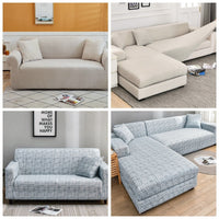 HKM-886163 Solid Violet and Light Cloud Gray Stretch Sofa Cover with 2 Pillows - Fits 1-4 Seater Sofas