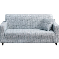 HKM-886163 Solid Violet and Light Cloud Gray Stretch Sofa Cover with 2 Pillows - Fits 1-4 Seater Sofas