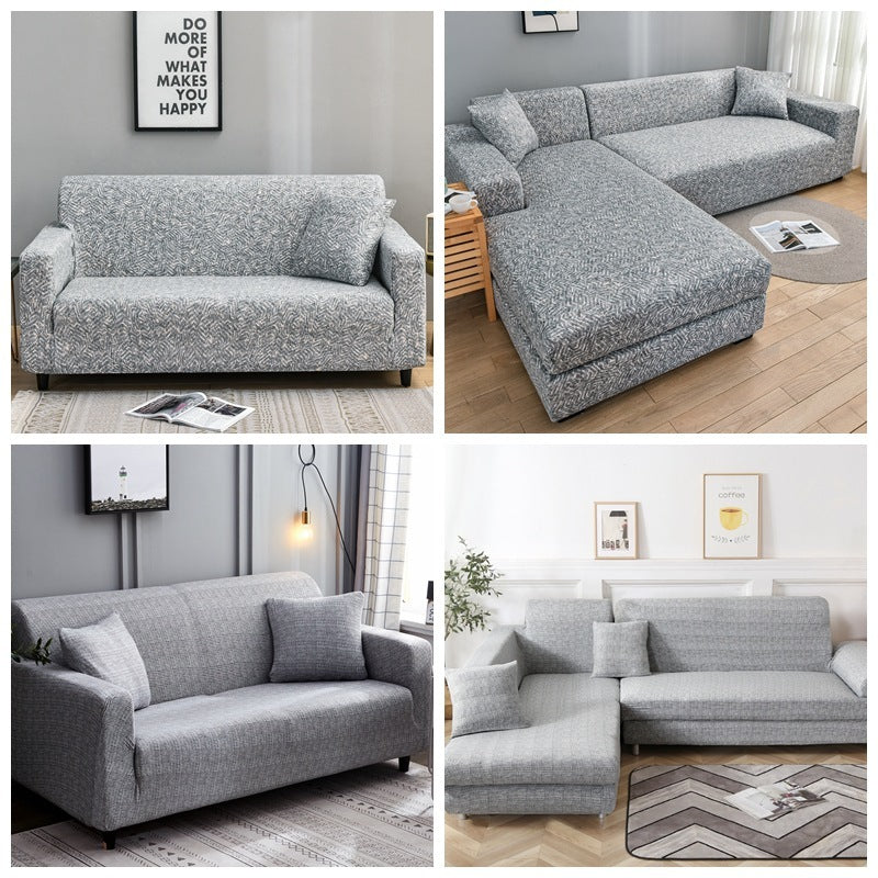 HKM-886163 Solid Violet and Light Cloud Gray Stretch Sofa Cover with 2 Pillows - Fits 1-4 Seater Sofas
