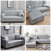 HKM-886163 Solid Violet and Light Cloud Gray Stretch Sofa Cover with 2 Pillows - Fits 1-4 Seater Sofas