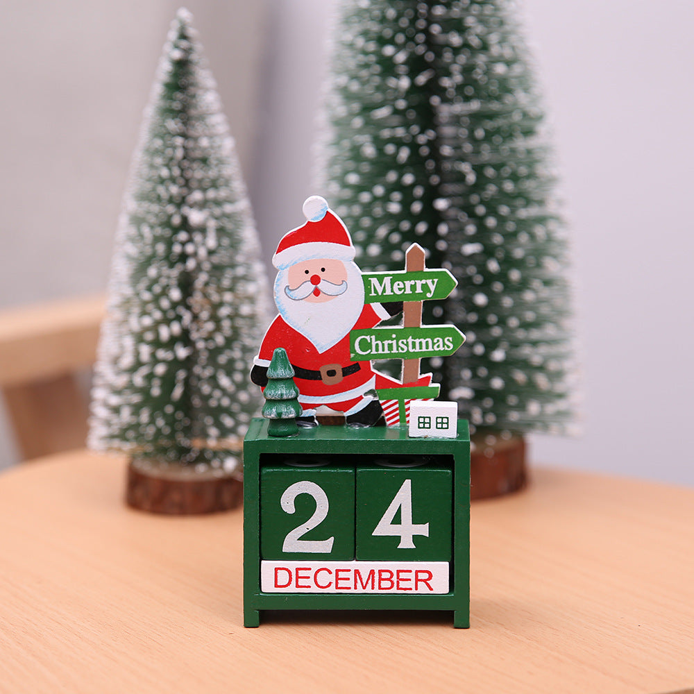 HKM-886291 Wooden Christmas Calendar Decoration - Snowman & Elk Design, 7x3.5x14 cm