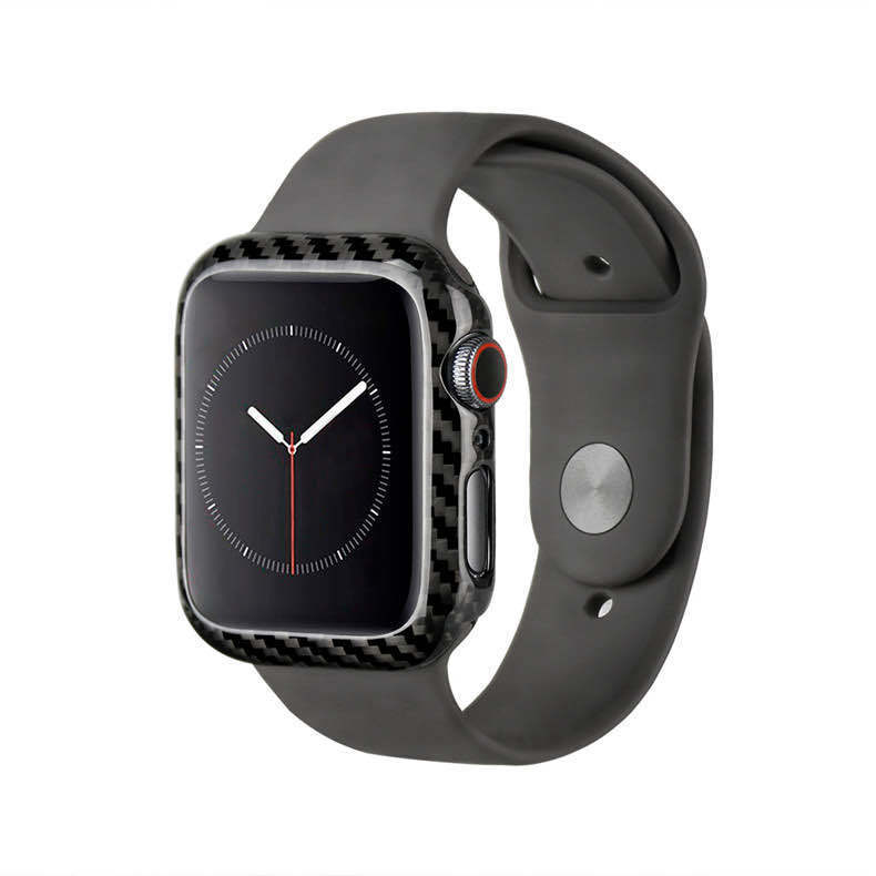 HKM-886419 Carbon Fiber Half Wrap Case for Apple Watch 4 - Ultra-Thin and Anti-Drop, 44mm in Bright Black or Matt Black