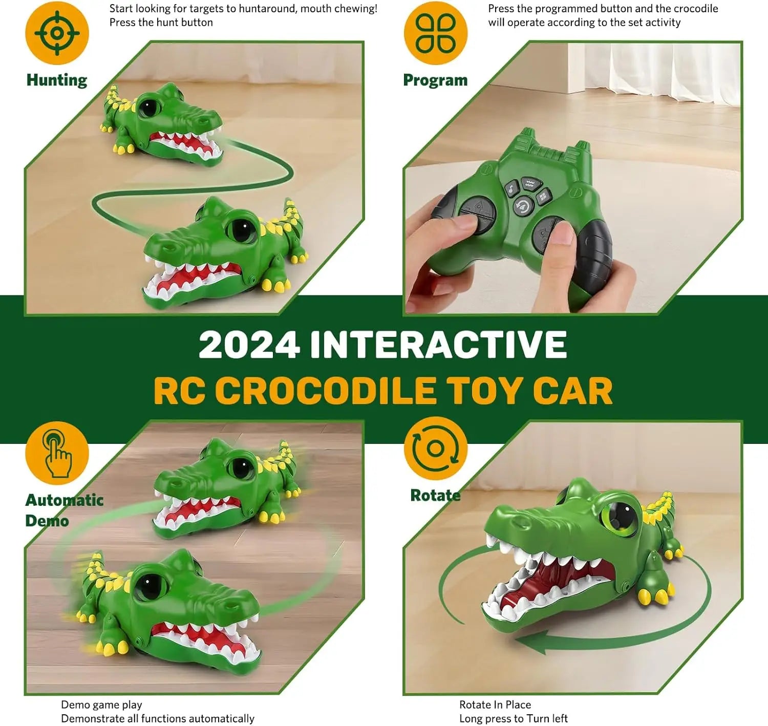 HKM-886483 Rechargeable Remote Control Crocodile Toy Car - 2.4GHz, 30M Range, 4 Channel Fun