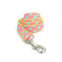 HKM-886547 Polka Dot Yellow Dog Collar with Traction Rope and Bow - Multiple Sizes Available