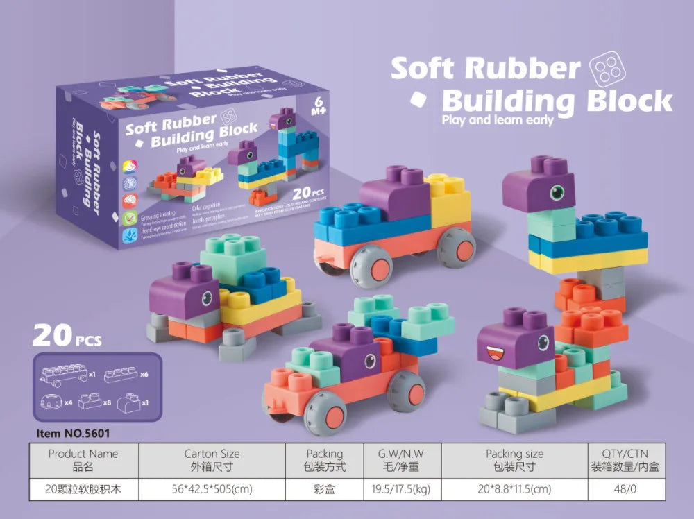 HKM-886675 High Density Rubber Baby Teether Soft Play Blocks Set Silicone Stacking Toy for Kids