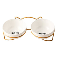 HKM-886867 Ceramic Cat and Dog Bowl with Black or Gold Iron Cat Ear Frame
