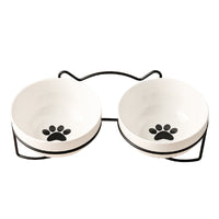 HKM-886867 Ceramic Cat and Dog Bowl with Black or Gold Iron Cat Ear Frame