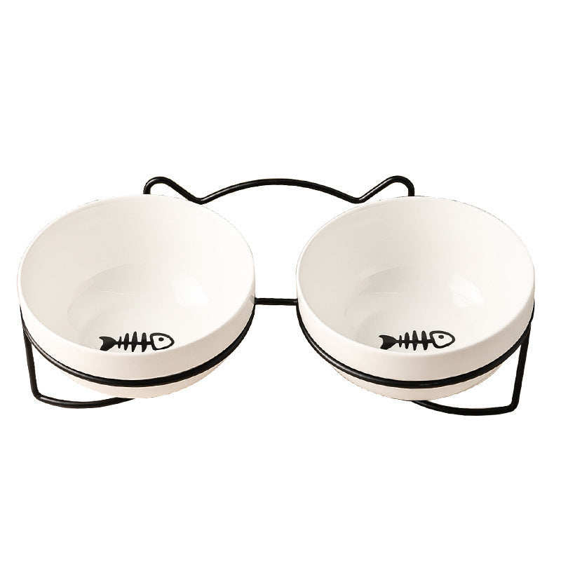 HKM-886867 Ceramic Cat and Dog Bowl with Black or Gold Iron Cat Ear Frame