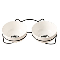 HKM-886867 Ceramic Cat and Dog Bowl with Black or Gold Iron Cat Ear Frame