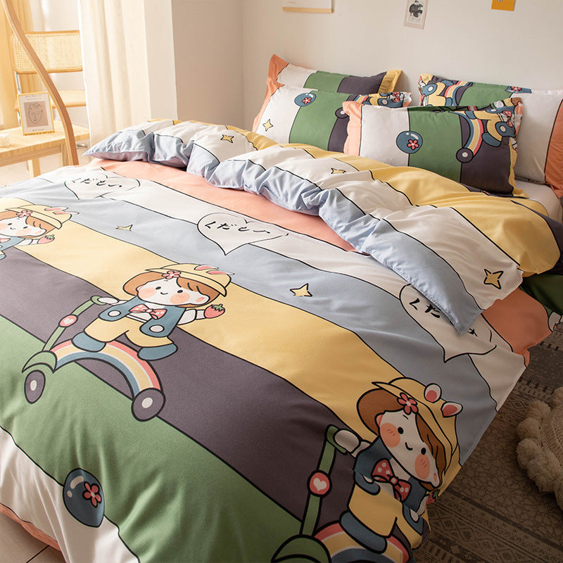 HKM-887315 Modern Plant Pattern Quilt Cover Set for Single Dormitory Beds - Four Piece Set