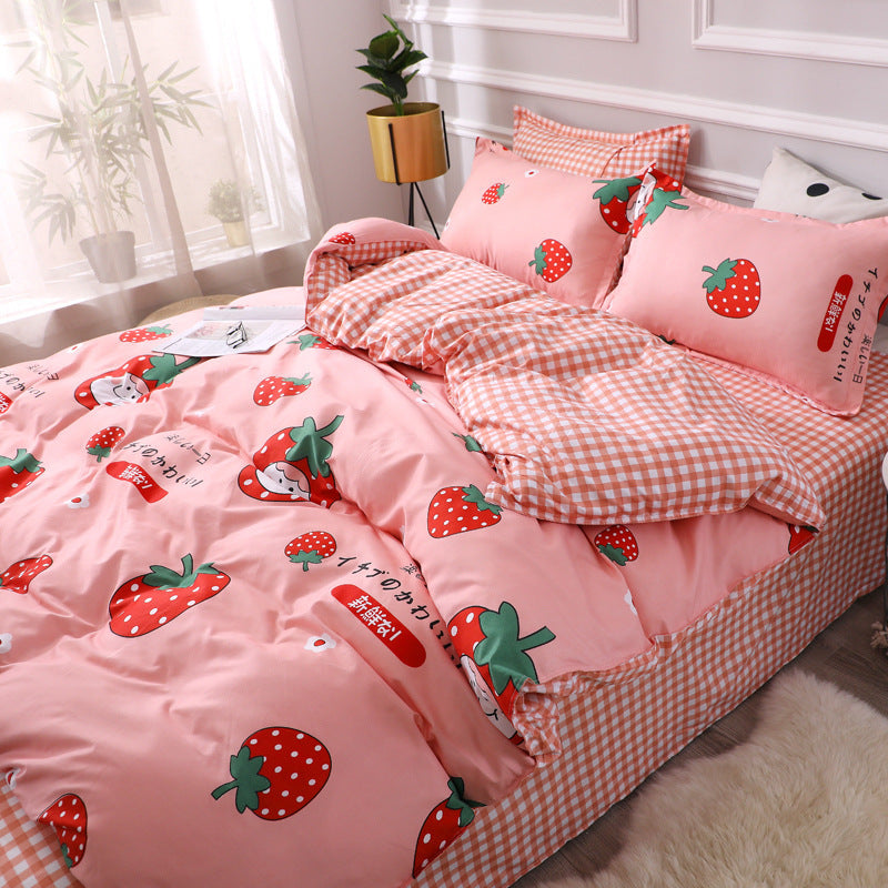 HKM-887315 Modern Plant Pattern Quilt Cover Set for Single Dormitory Beds - Four Piece Set