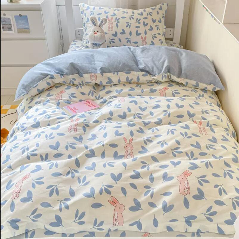 HKM-887315 Modern Plant Pattern Quilt Cover Set for Single Dormitory Beds - Four Piece Set