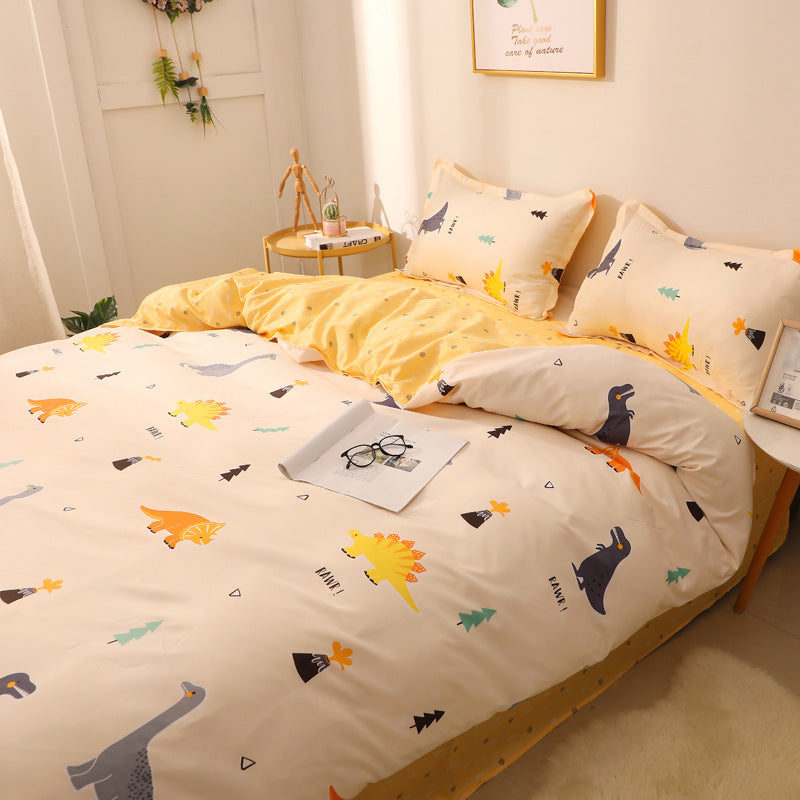 HKM-887315 Modern Plant Pattern Quilt Cover Set for Single Dormitory Beds - Four Piece Set