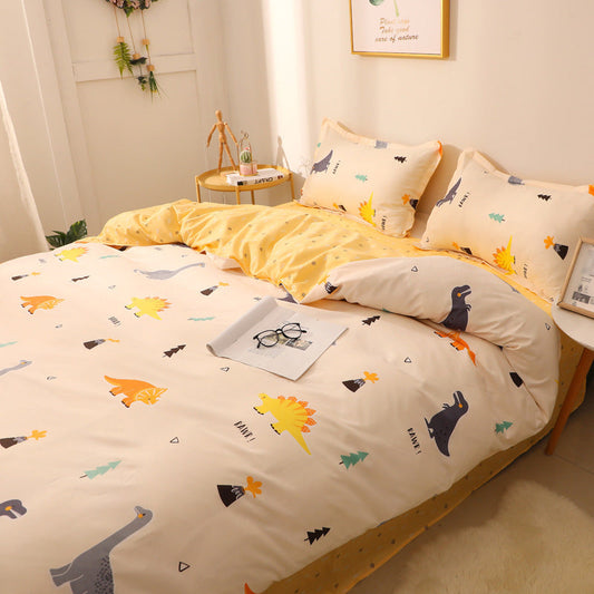 HKM-887315 Modern Plant Pattern Quilt Cover Set for Single Dormitory Beds - Four Piece Set
