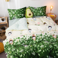 HKM-887315 Modern Plant Pattern Quilt Cover Set for Single Dormitory Beds - Four Piece Set