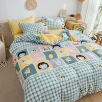 HKM-887315 Modern Plant Pattern Quilt Cover Set for Single Dormitory Beds - Four Piece Set