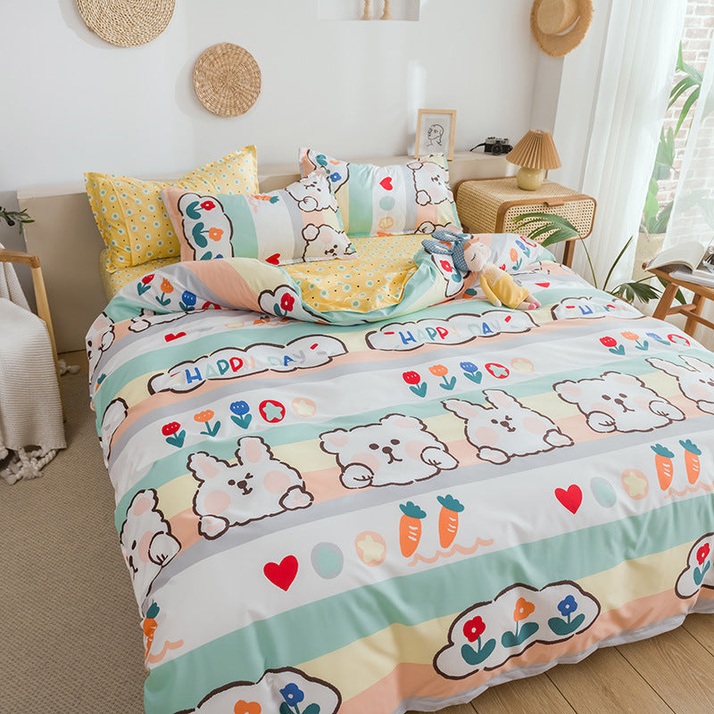 HKM-887315 Modern Plant Pattern Quilt Cover Set for Single Dormitory Beds - Four Piece Set