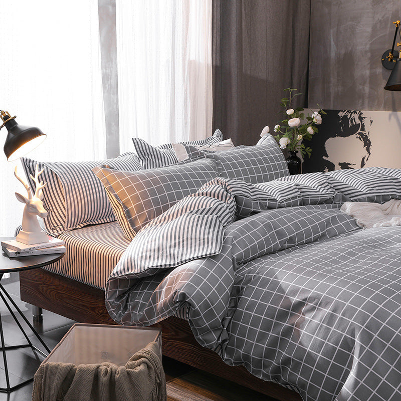 HKM-887315 Modern Plant Pattern Quilt Cover Set for Single Dormitory Beds - Four Piece Set