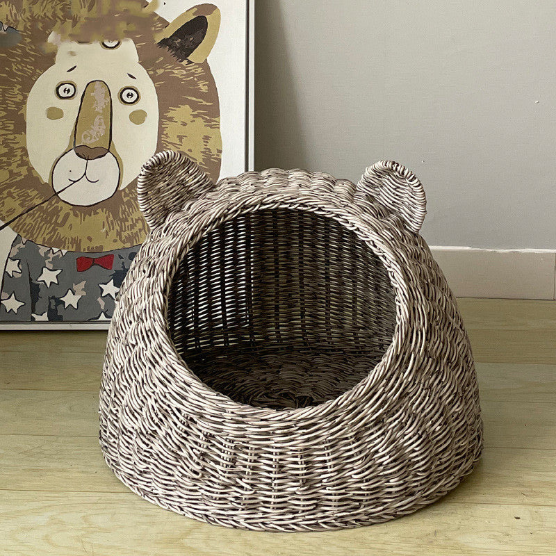 HKM-887379 Semi-enclosed Pet Shelter Hand-knitted Cat House