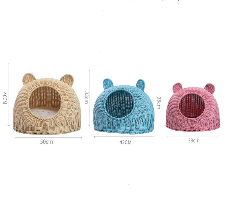 HKM-887379 Semi-enclosed Pet Shelter Hand-knitted Cat House