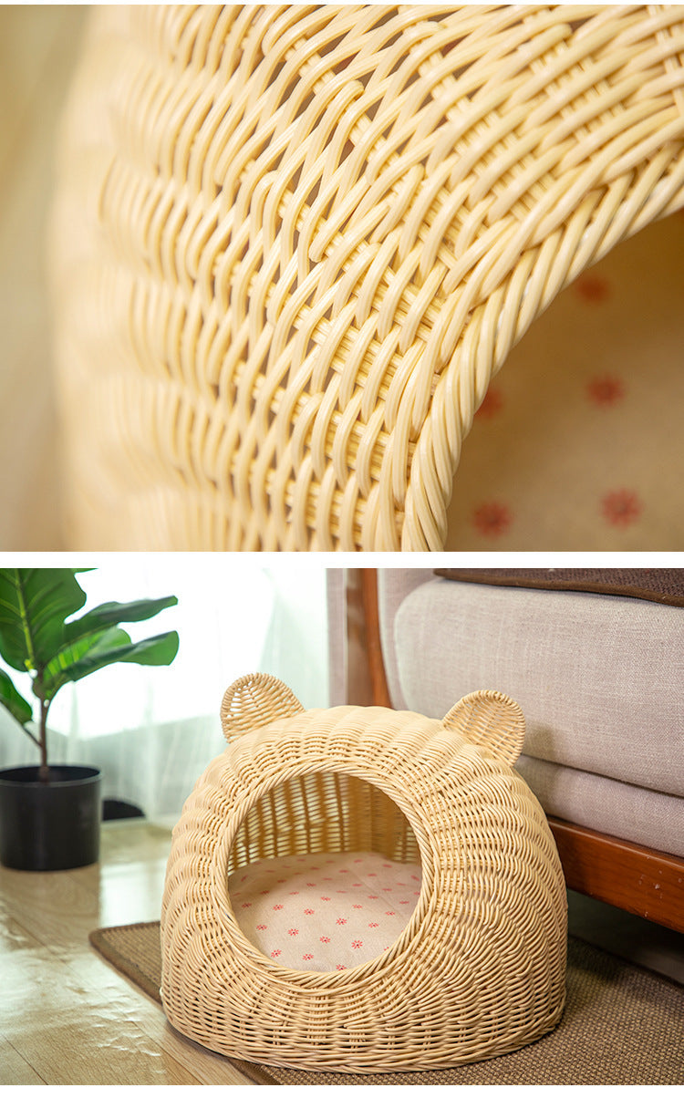 HKM-887379 Semi-enclosed Pet Shelter Hand-knitted Cat House