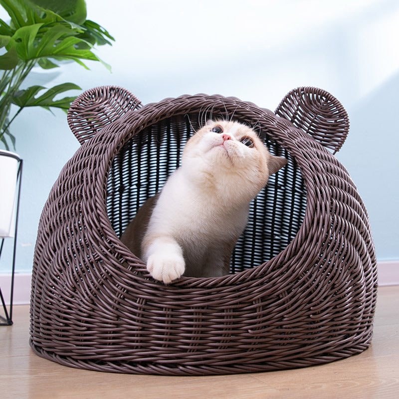 HKM-887379 Semi-enclosed Pet Shelter Hand-knitted Cat House