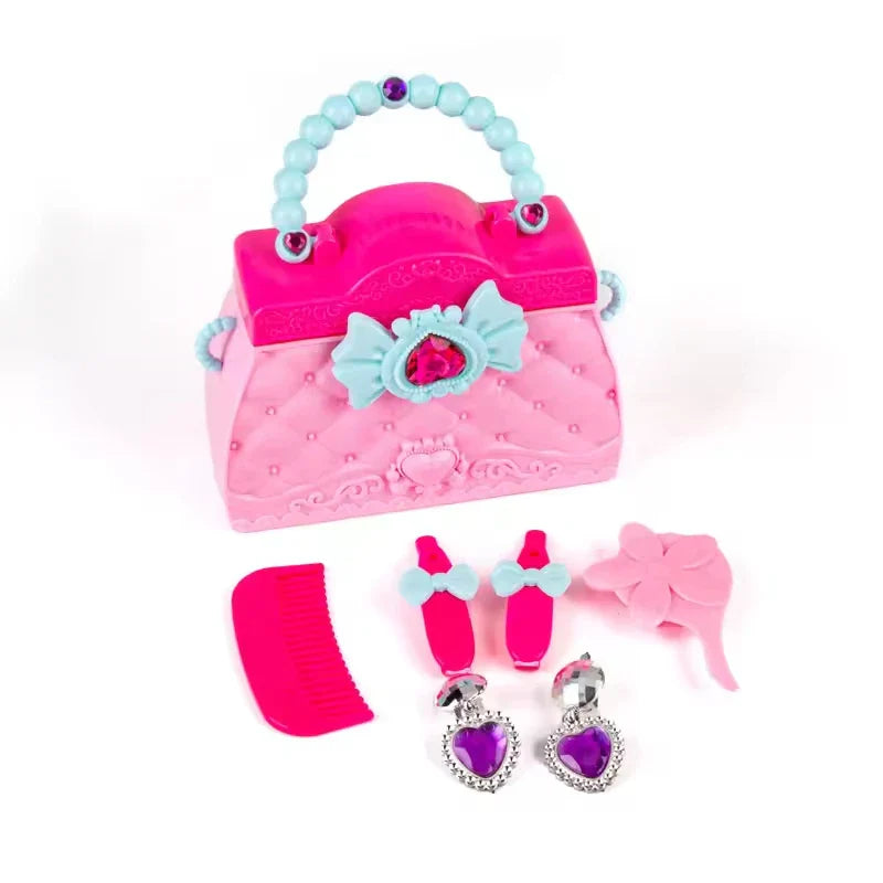 Kids Pink Makeup Playset with Portable Table for Pretend Play and Dress-Up Fun