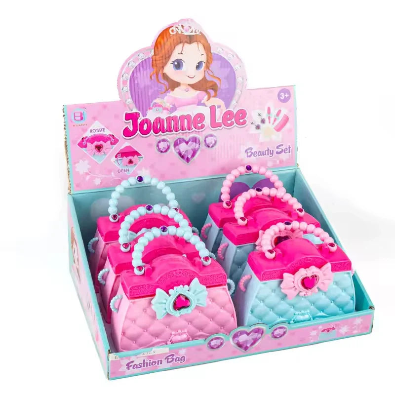 Kids Pink Makeup Playset with Portable Table for Pretend Play and Dress-Up Fun