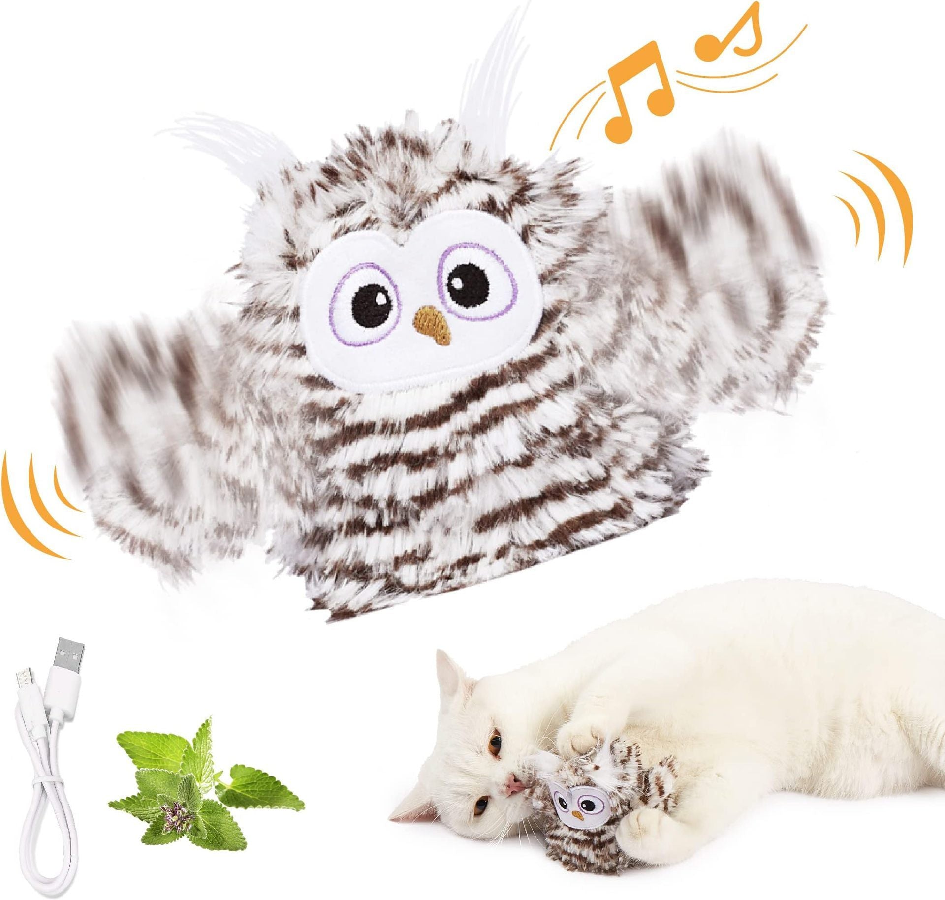 HKM-887763 Interactive Plush Bird Cat Toy - Automatic Flapping Indoor Cat Enrichment Toy, USB Rechargeable, 17cm